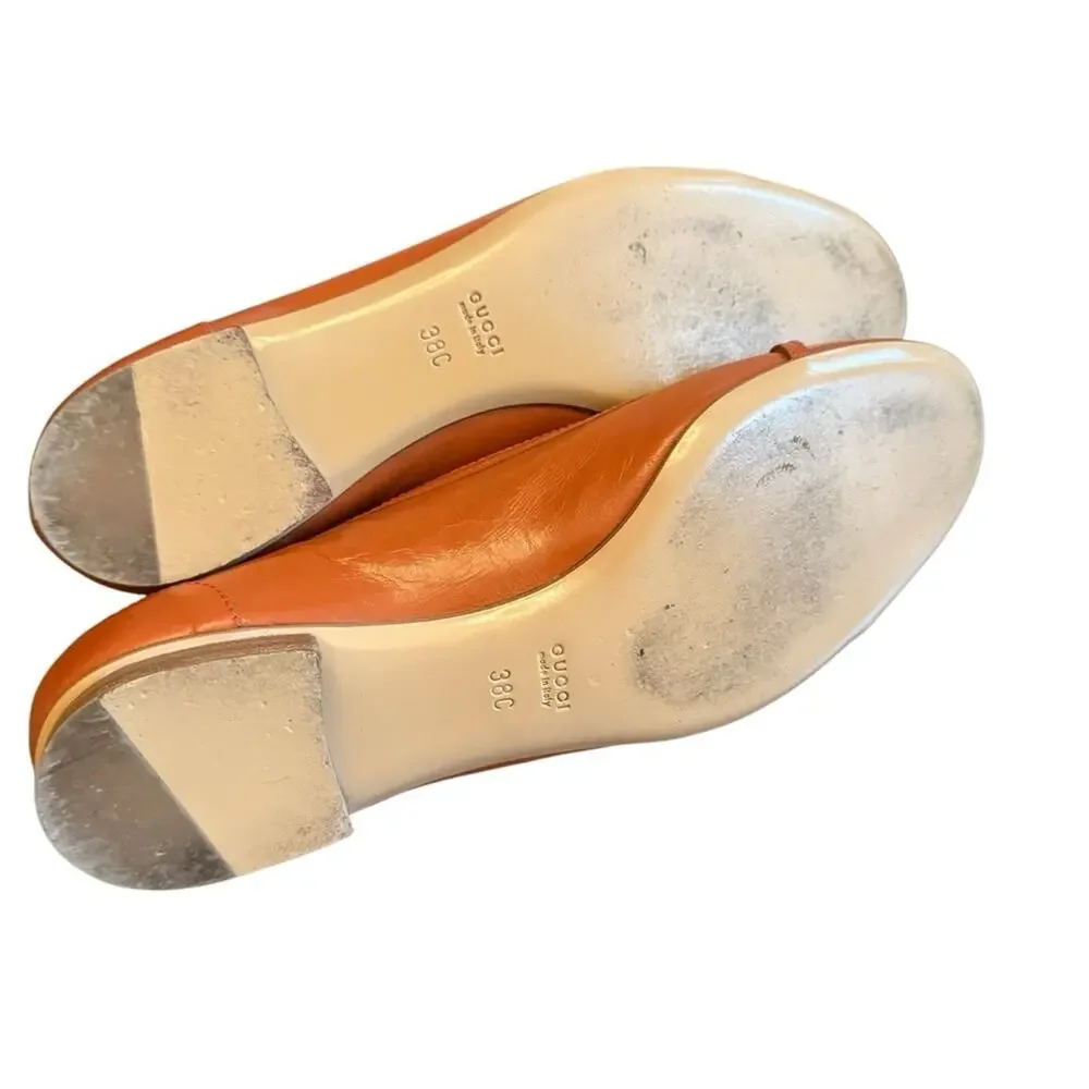 Gucci Tangerine Leather Loafers Flats with Gold Horsebit Detail EU 38 US 8